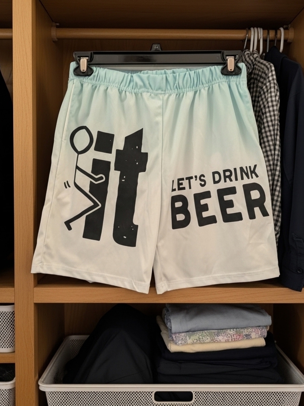 Men's Casual 'Let's Drink Beer' Graphic Shorts - Light Mint Size M